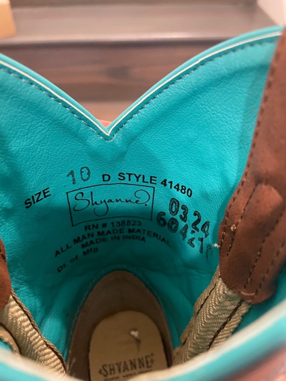 Girl’s Brown Embroidered Western Boots with Turquoise Lining - Picture 3 of 5
